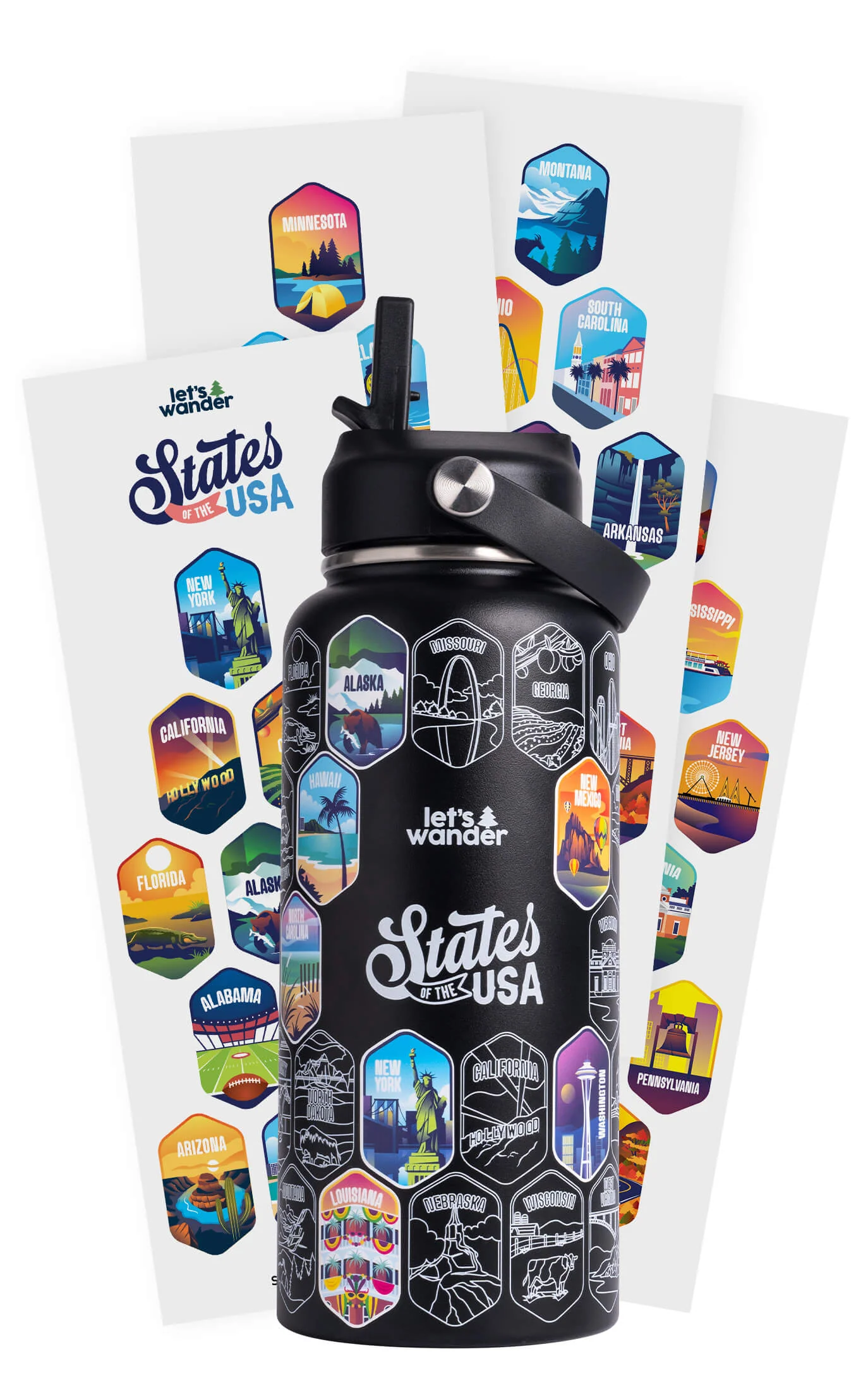 Lets Wander™ 50 States Of The USA Water Bottle + Stickers - Image 10