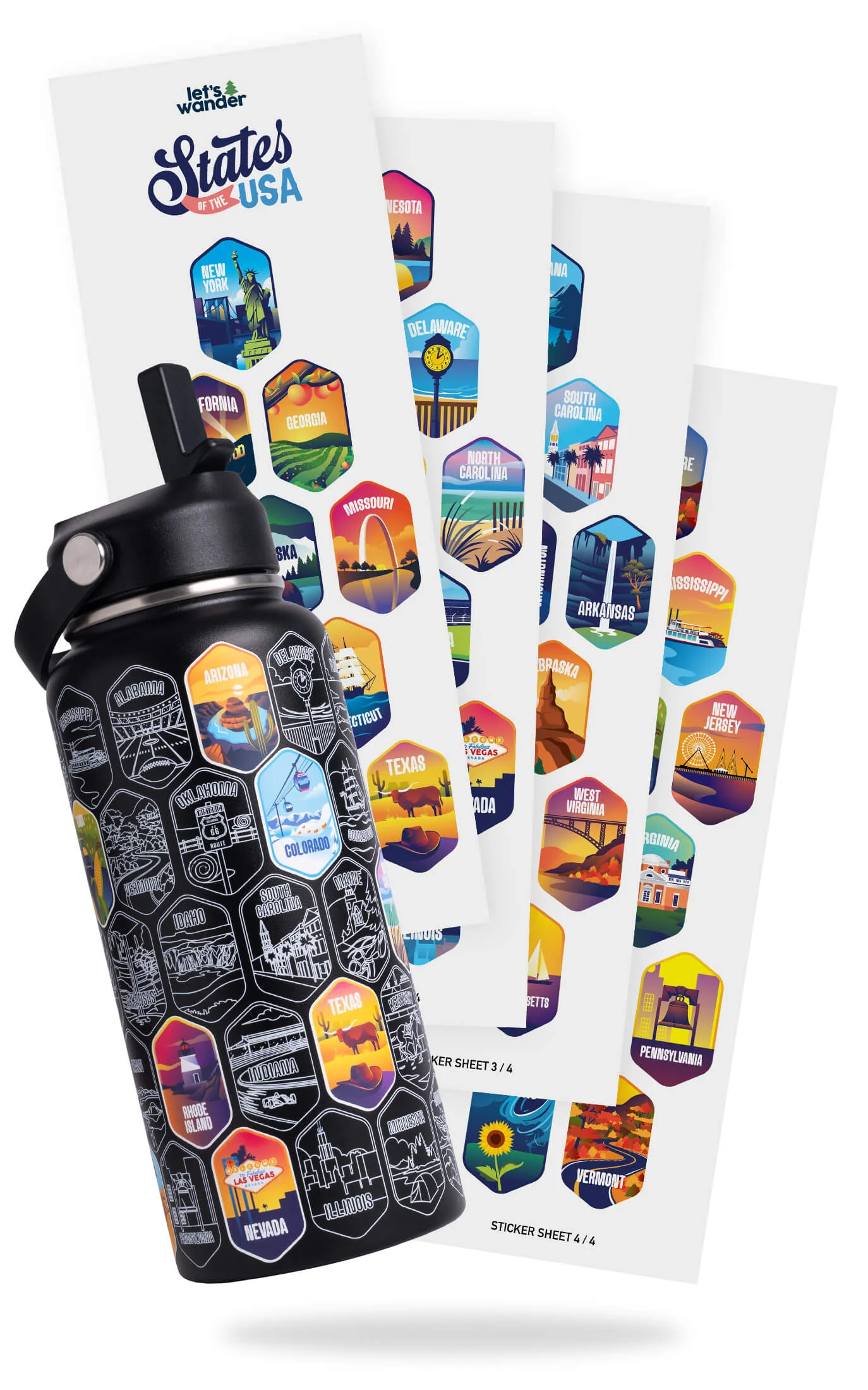 Lets Wander™ 50 States Of The USA Water Bottle + Stickers - Image 12