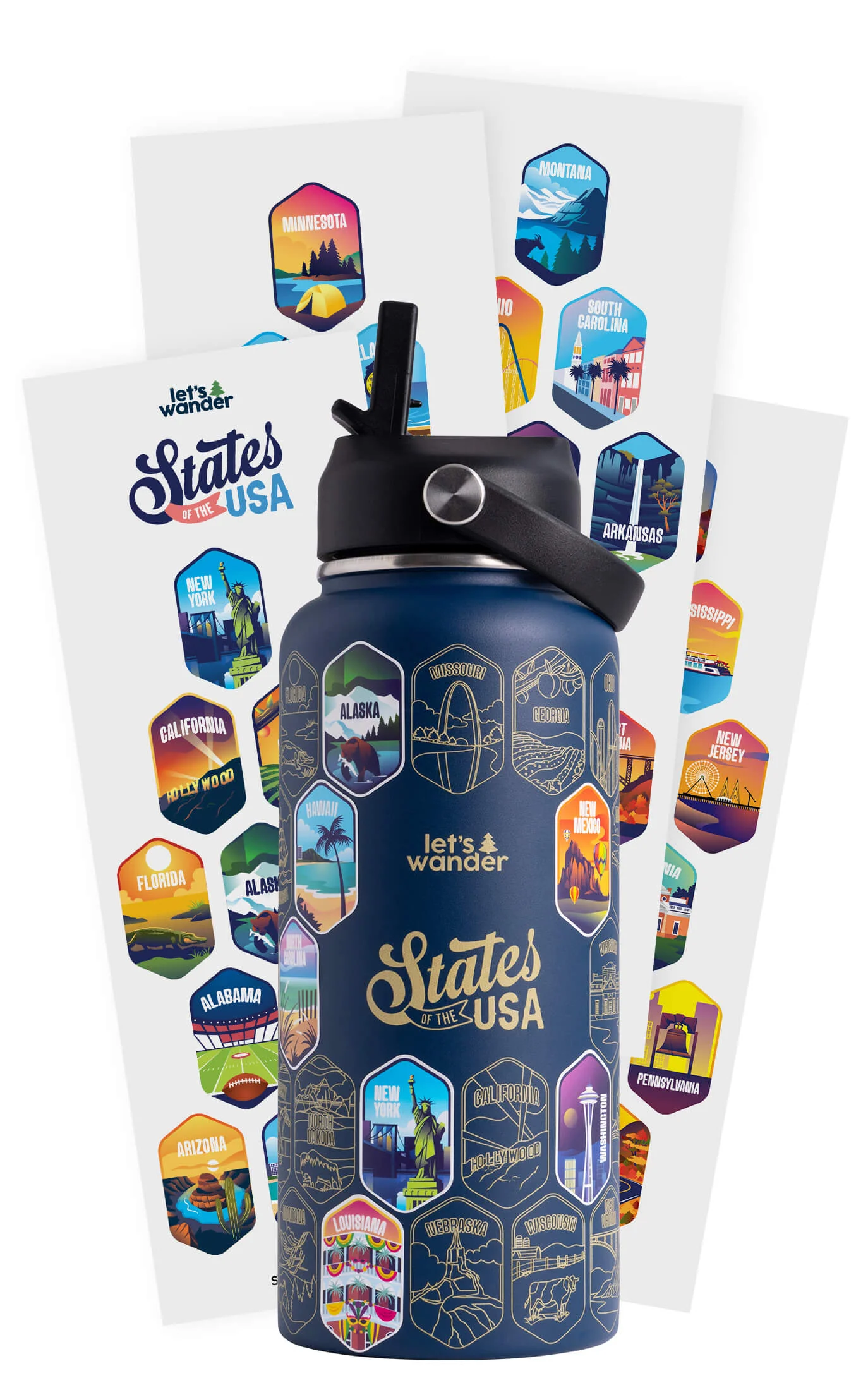 Lets Wander™ 50 States Of The USA Water Bottle + Stickers - Image 19