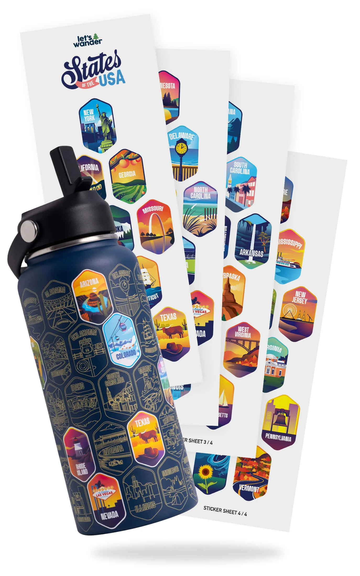 Lets Wander™ 50 States Of The USA Water Bottle + Stickers - Image 21