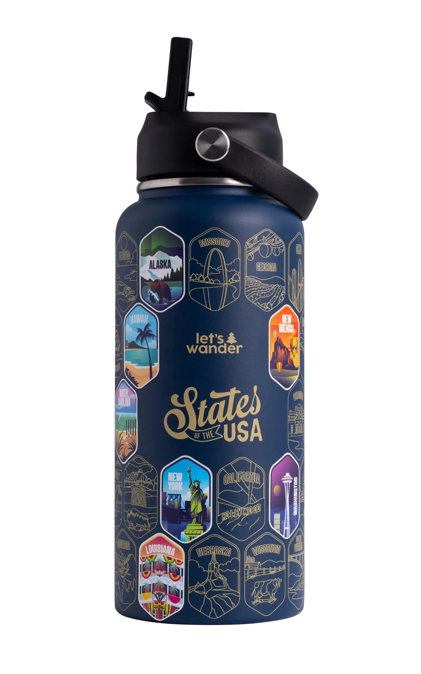 Lets Wander™ 50 States Of The USA Water Bottle + Stickers - Image 24