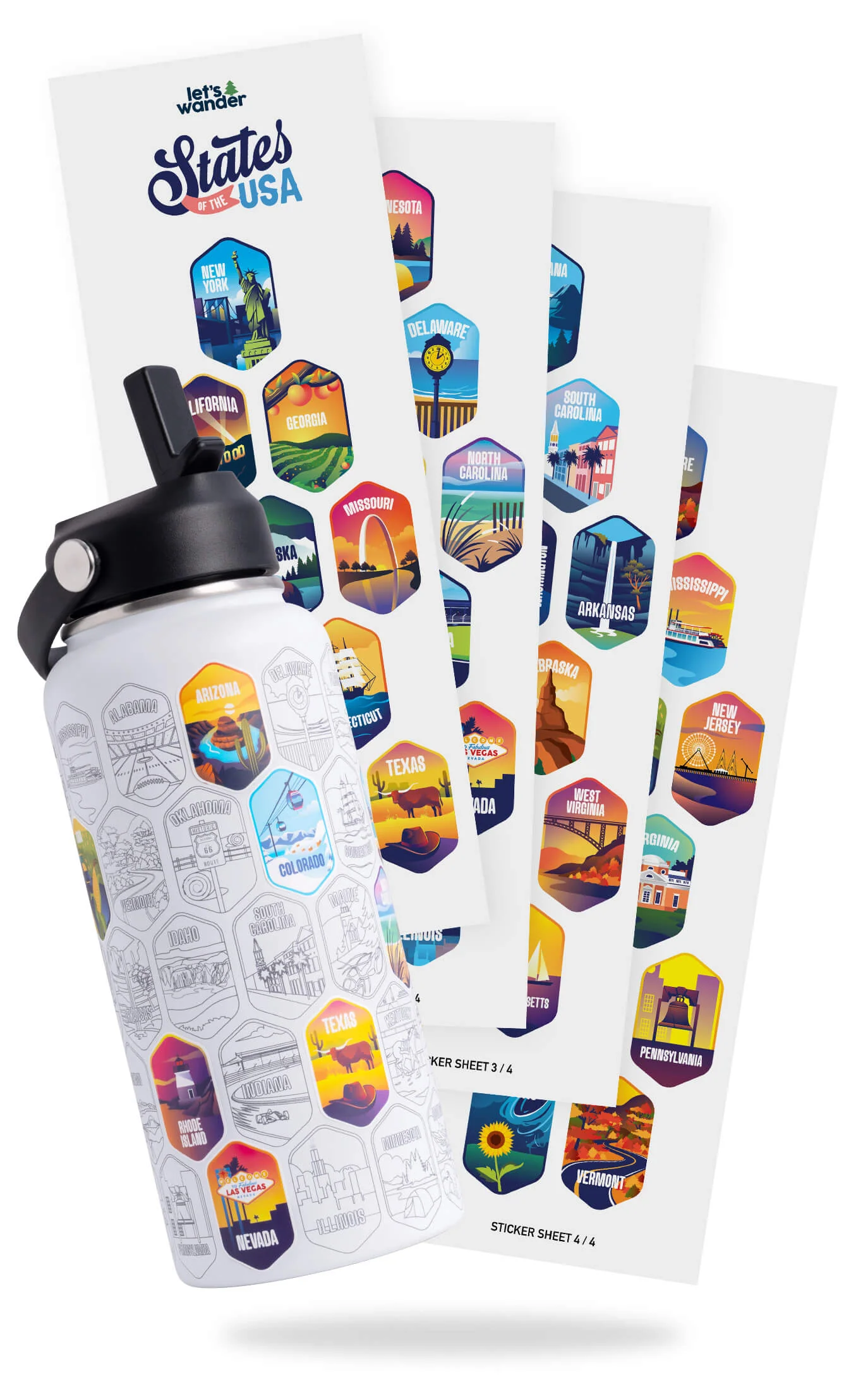 Lets Wander™ 50 States Of The USA Water Bottle + Stickers - Image 3