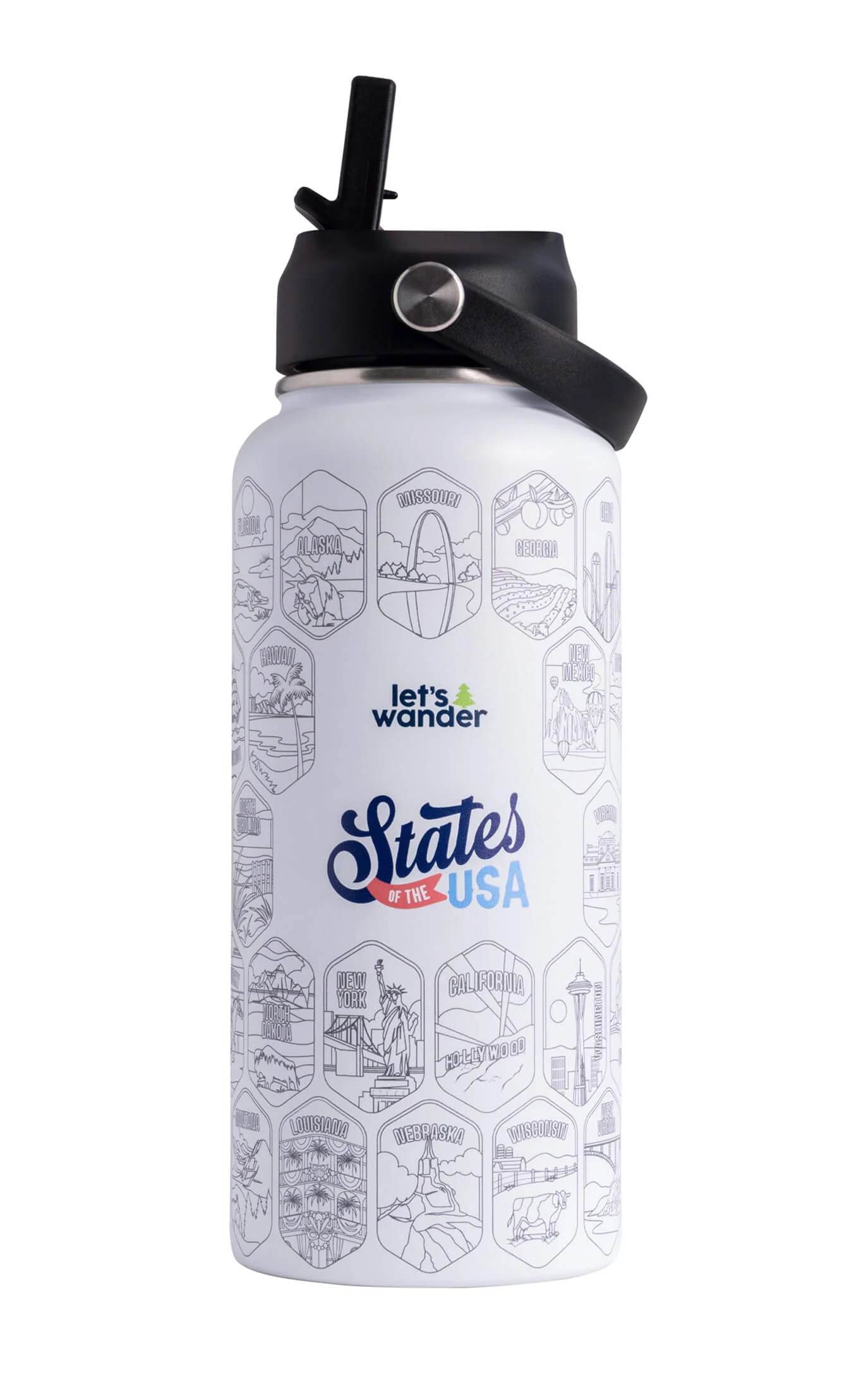 Lets Wander™ 50 States Of The USA Water Bottle + Stickers - Image 4