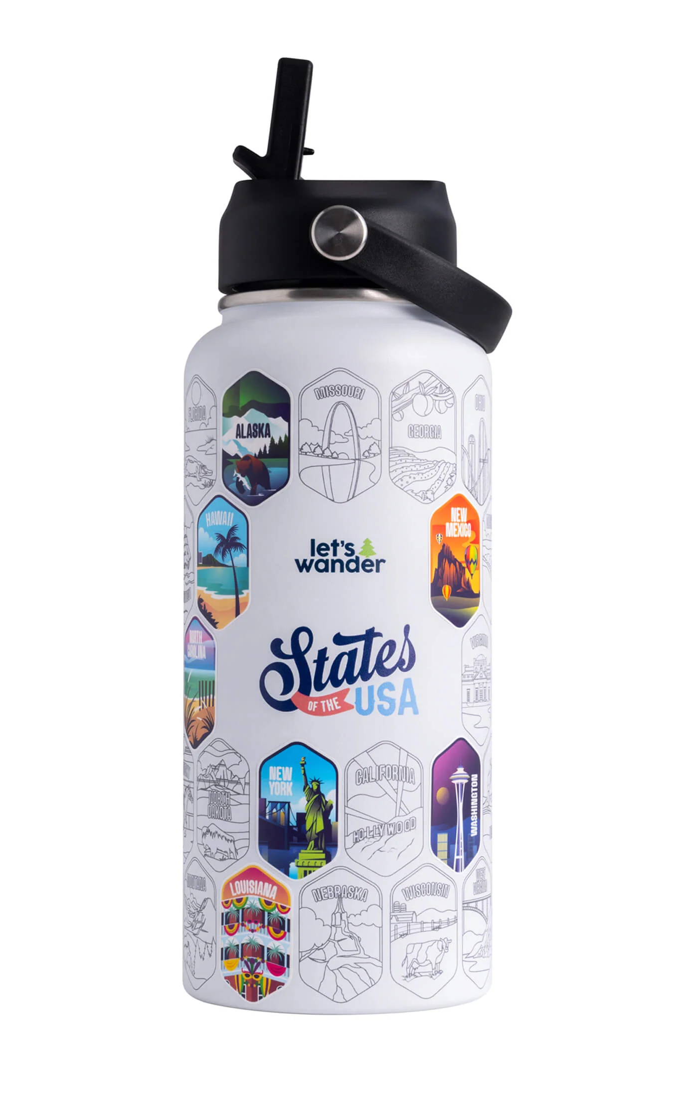 Lets Wander™ 50 States Of The USA Water Bottle + Stickers - Image 6
