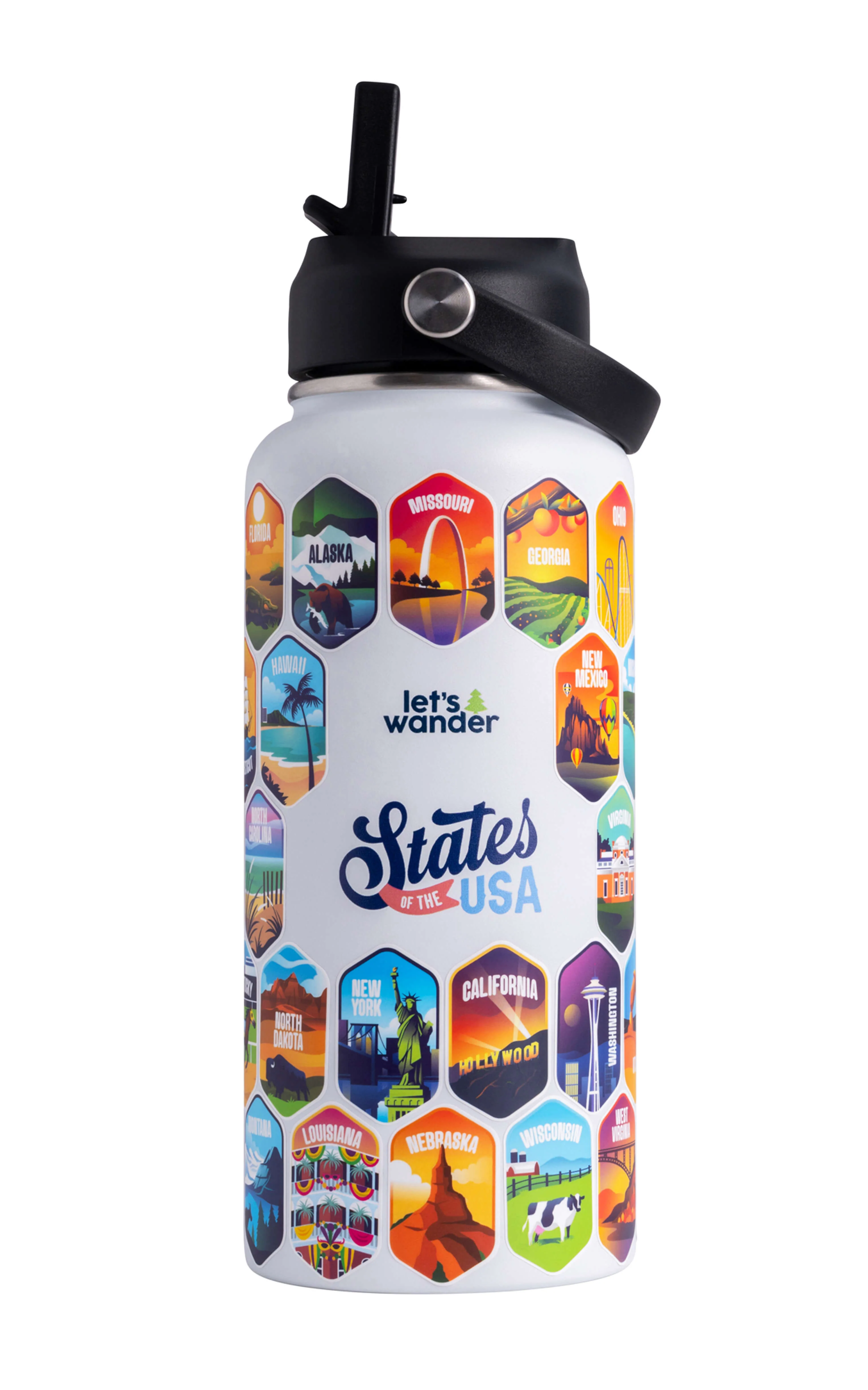 Lets Wander™ 50 States Of The USA Water Bottle + Stickers - Image 8